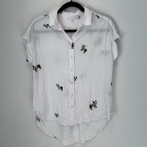 Jane + Delancey Bulldog Shirt White W/ French Bulldogs Small Rayon Teacher Fun